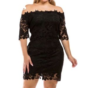 Plus Size Off Shoulder Floral Crochet Mini Dress